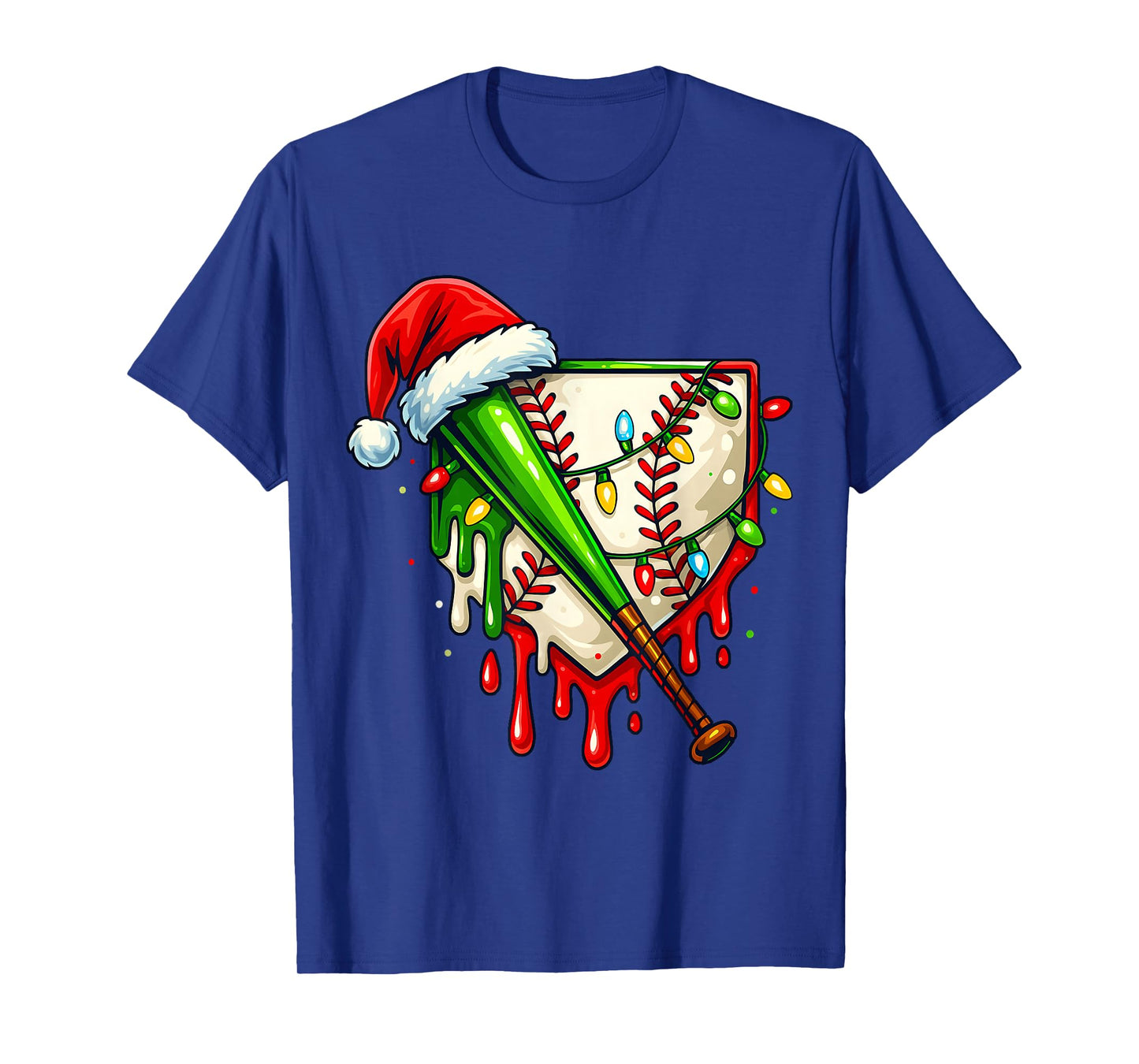 Baseball Christmas Santa Hat Dripping Ice Cream Xmas Sport T-Shirt