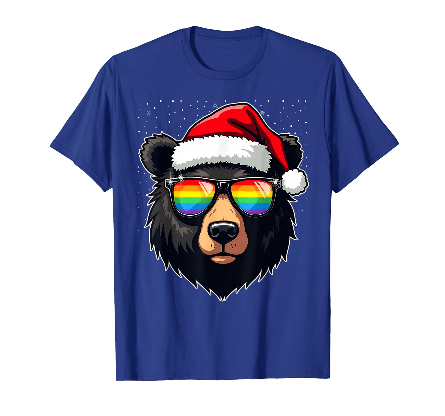 Mens Bear Gay Christmas Santa Hat Rainbow Sunglasses T-Shirt