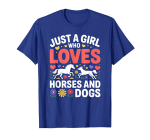 Cute Girl Who Loves Horses and Dogs Design T-Shirt