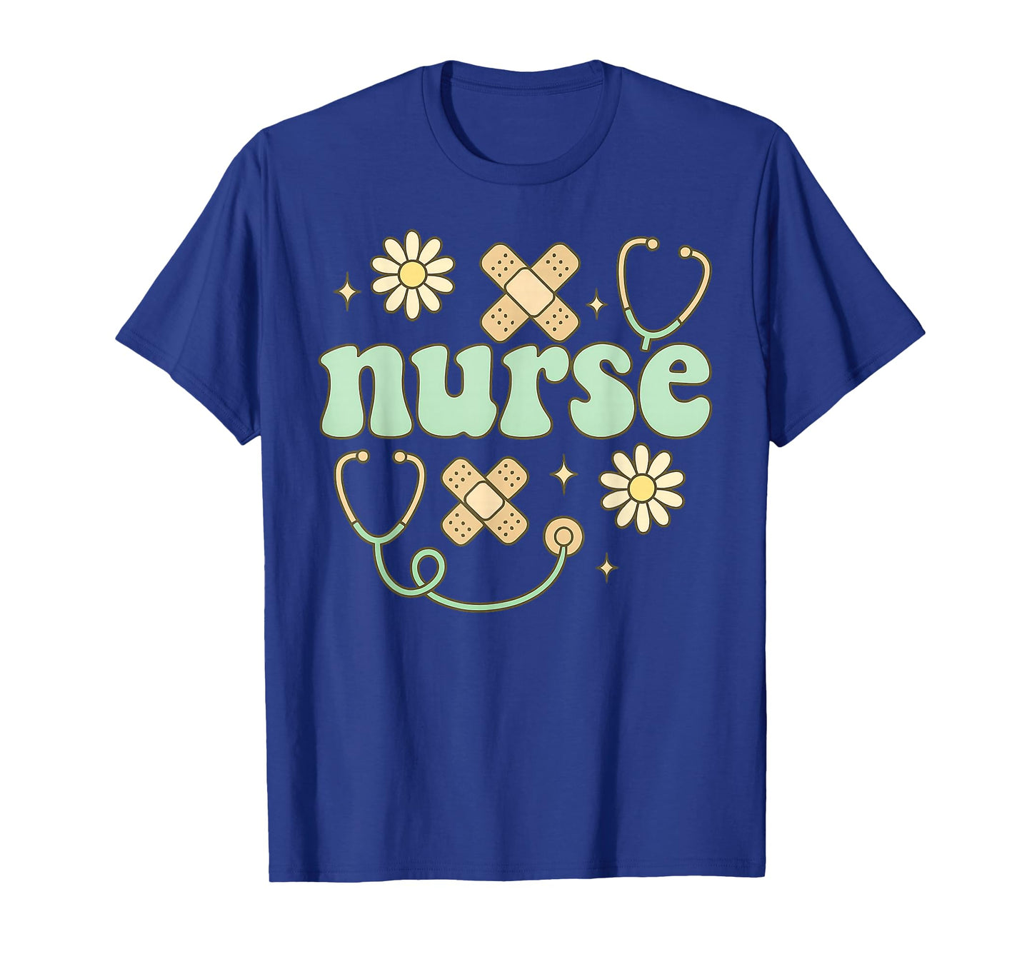 Retro Nurse Daisy Bandage Stethoscope Medical Art T-Shirt
