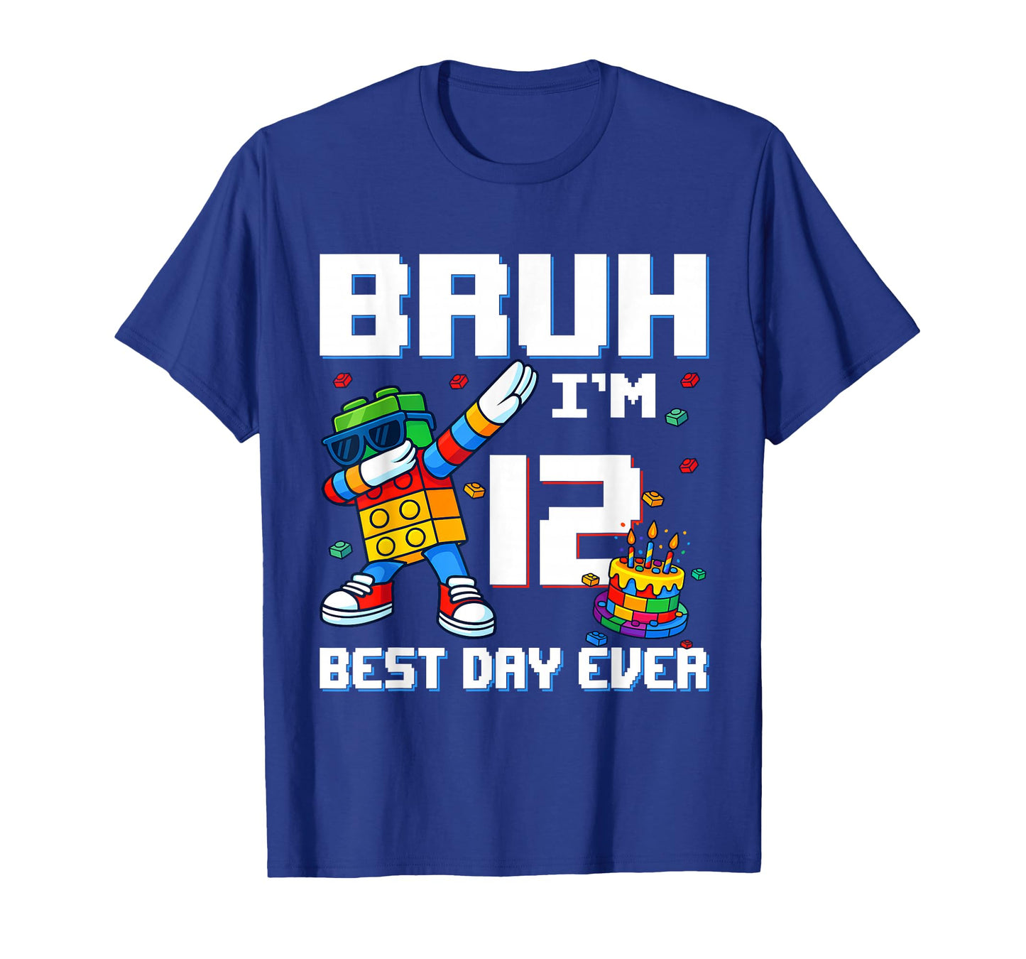 Bruh I’m 12 Colorful Block Character Birthday Kids Boys T-Shirt