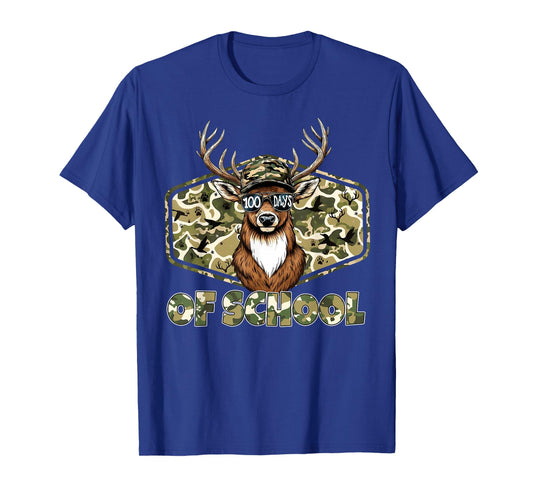 100 Days of School Camo Deer Buck Hunting Students Teacher T-Shirt