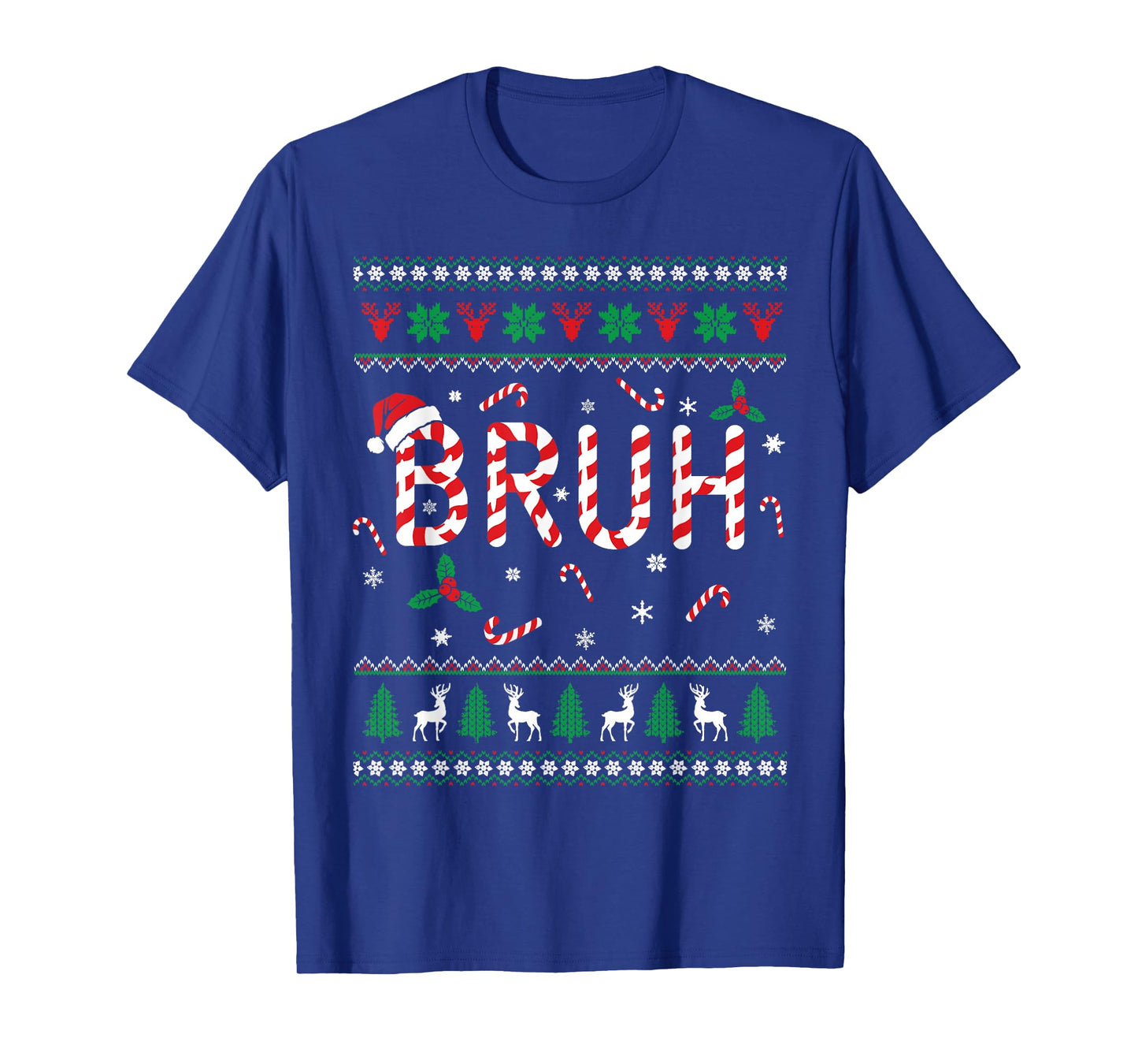 Bruh Candy Cane Funny Ugly Christmas Sweater Boys Kids Teens T-Shirt