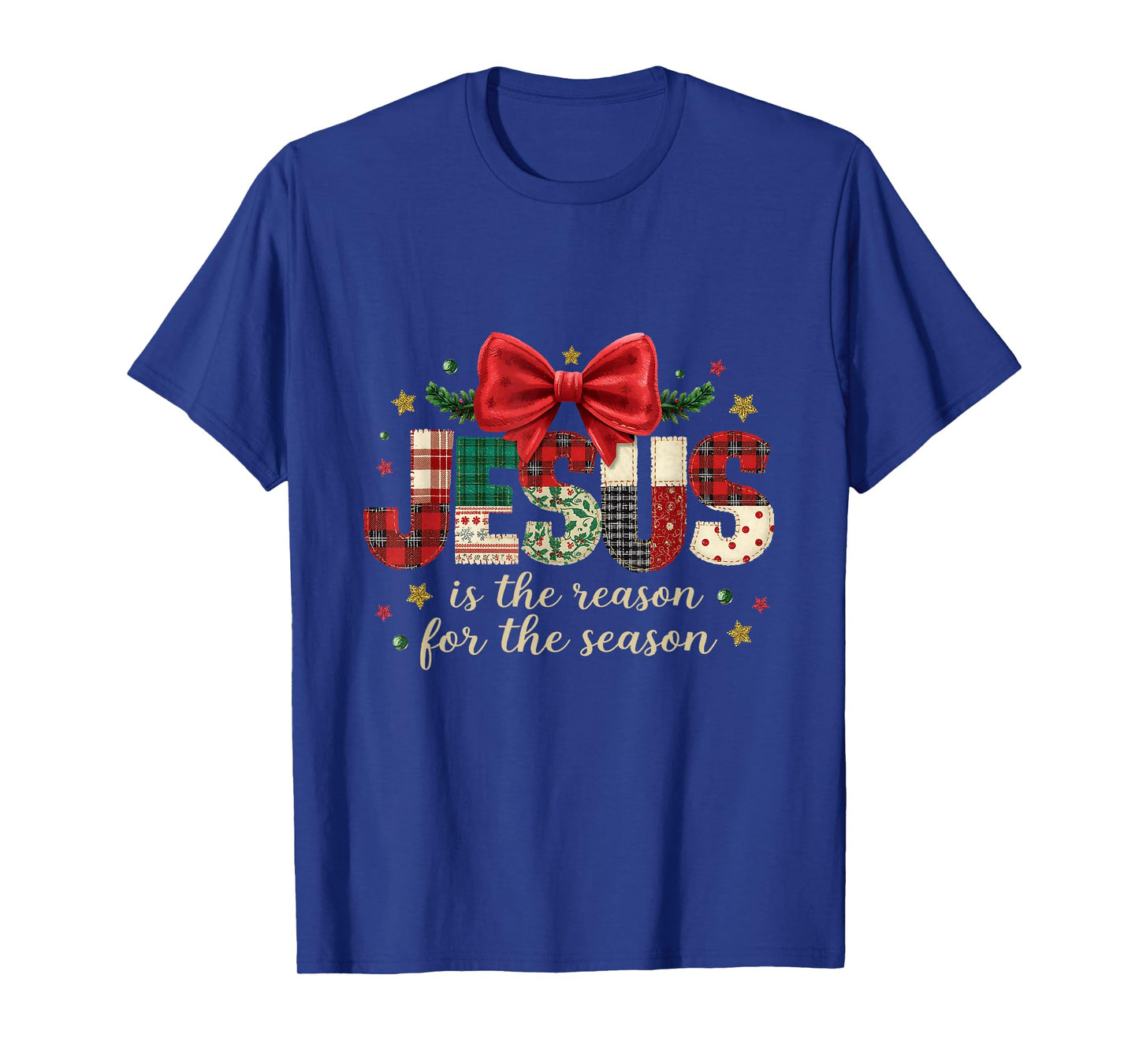 Jesus is The Reason for Season Patchwork Christmas T-Shirt