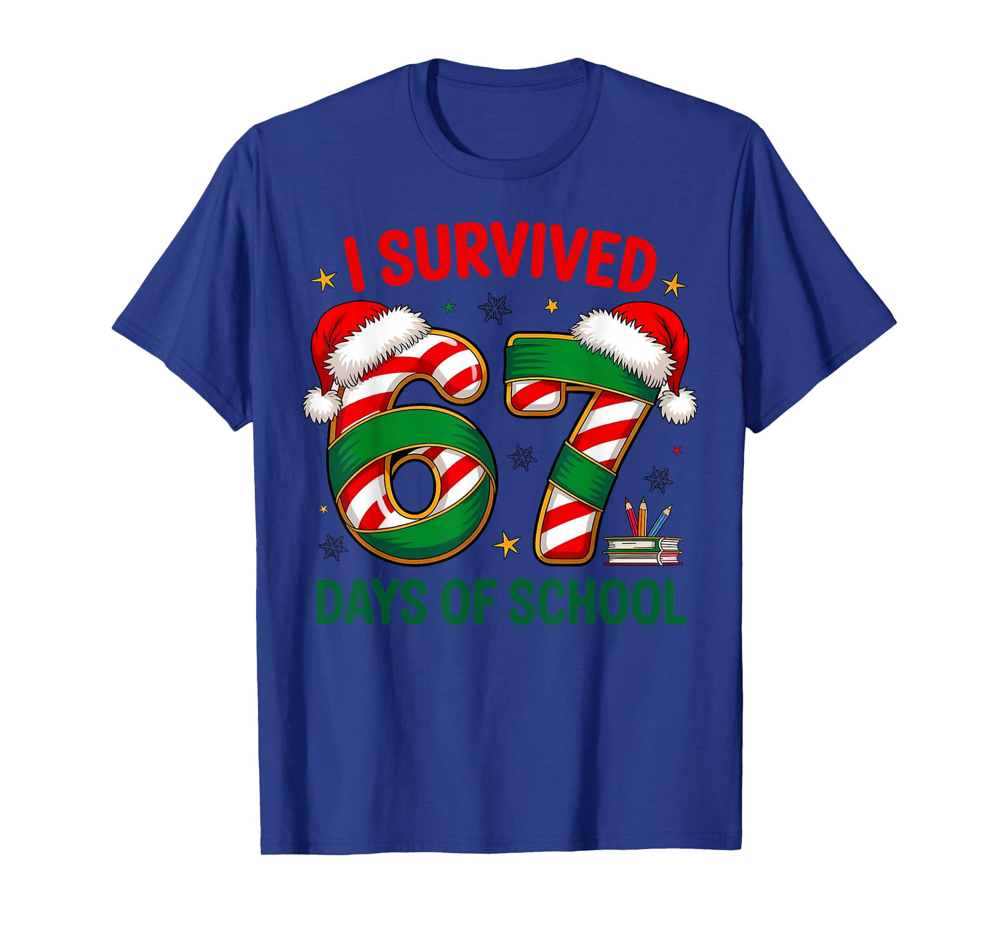 I Survived 67 Days of School Christmas Candy Cane Six Seven T-Shirt