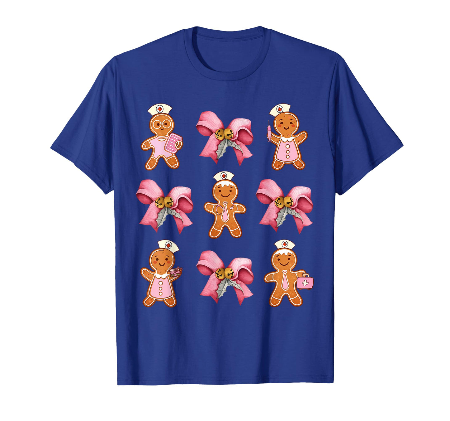 Pink Nurse Gingerbread Christmas Coquette Bows Nursing Pjs T-Shirt