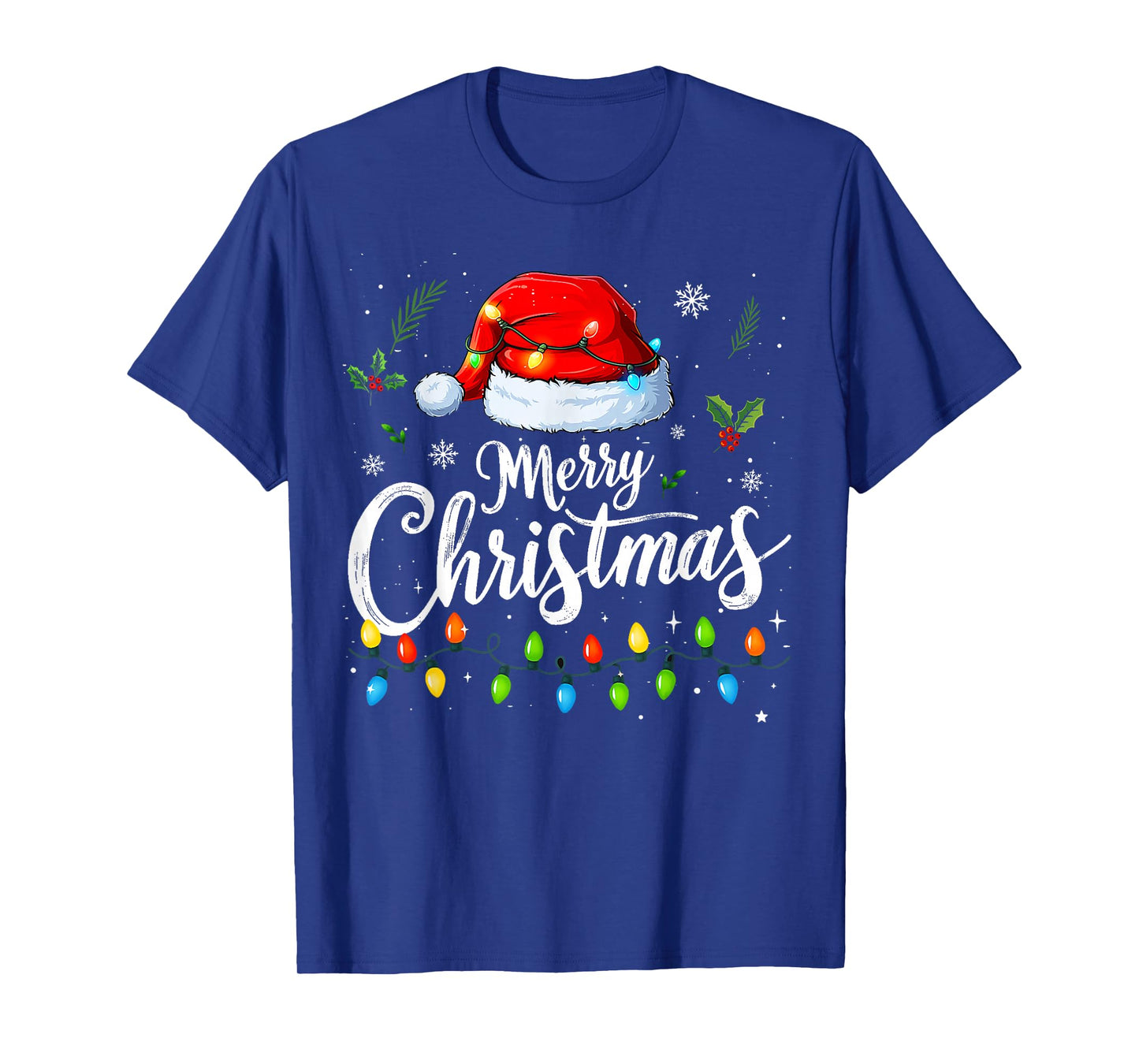 Merry Christmas Lights Red Santa Hat Xmas Family Men Women T-Shirt