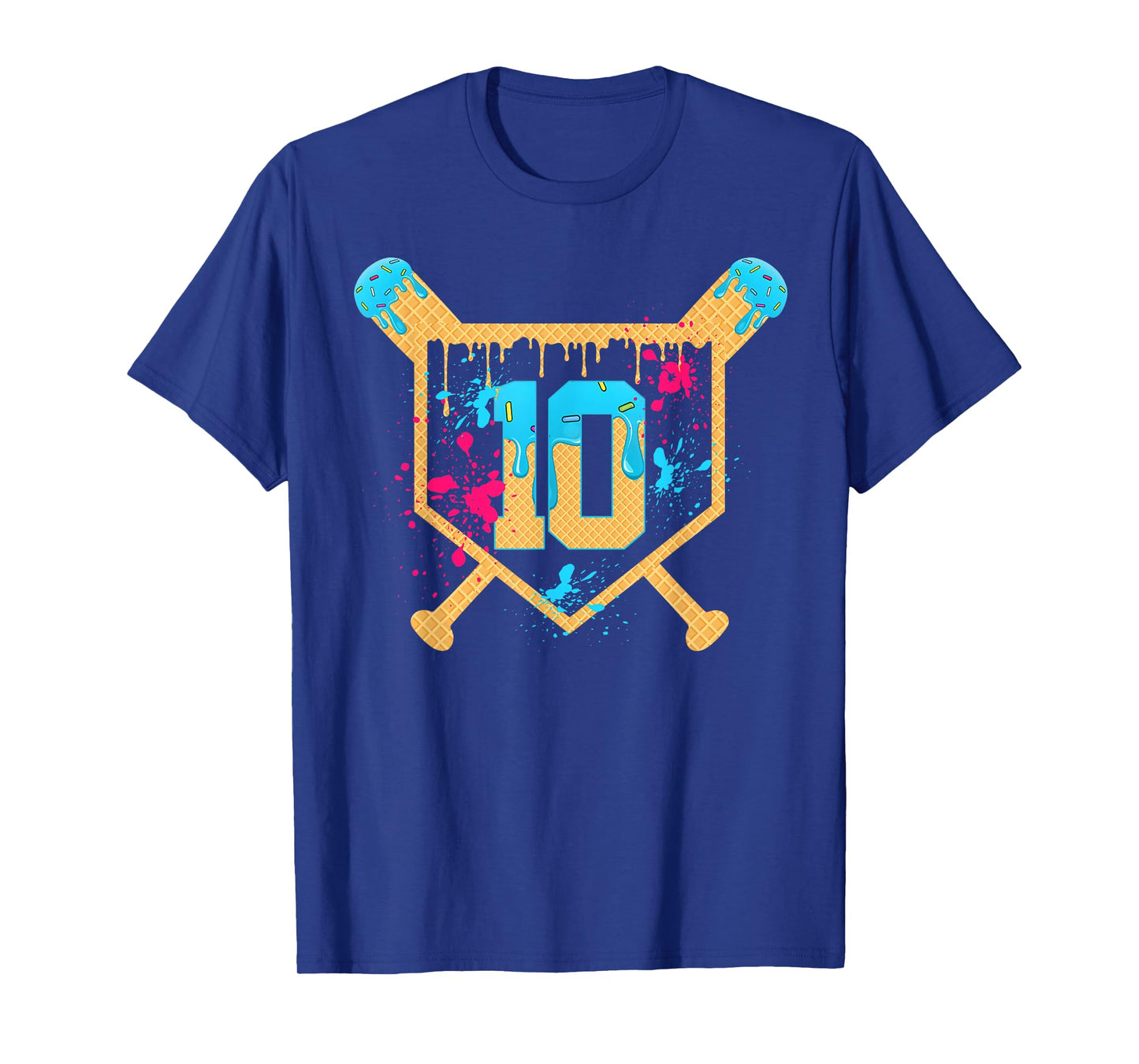 10 Years Old 10th Birthday Baseball Ice Cream Dripping Boys T-Shirt