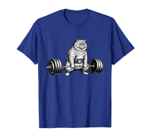 Retro Cat Deadlift Powerlifting Funny Gym Weight Lifting T-Shirt