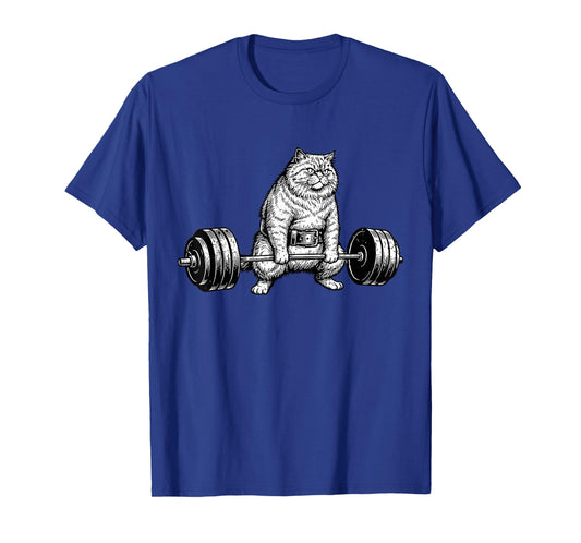 Retro Cat Deadlift Powerlifting Funny Gym Weight Lifting T-Shirt
