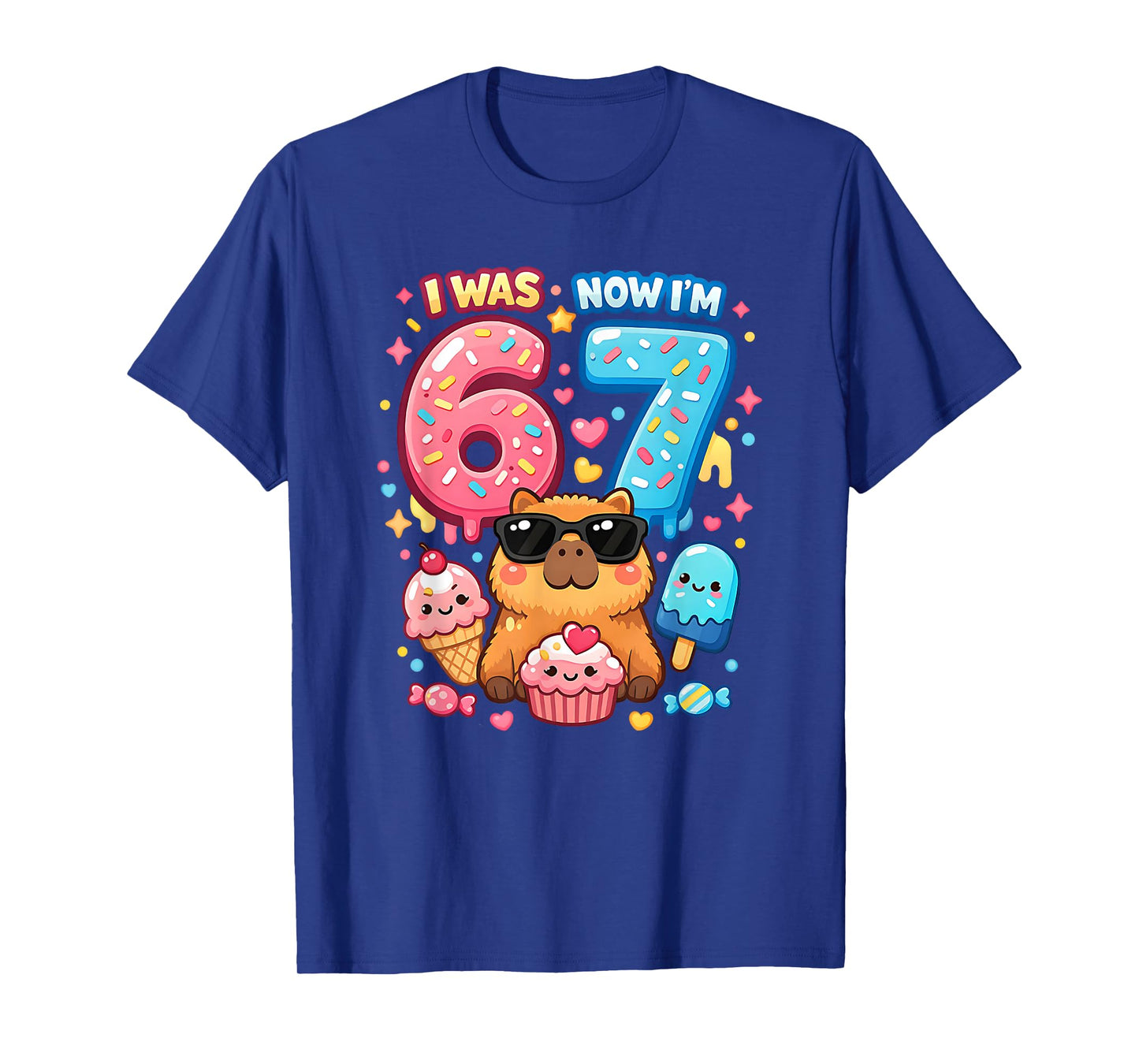 I was 6 Now I'm 7 Birthday 67 Meme Capybara Ice Cream Kawaii T-Shirt
