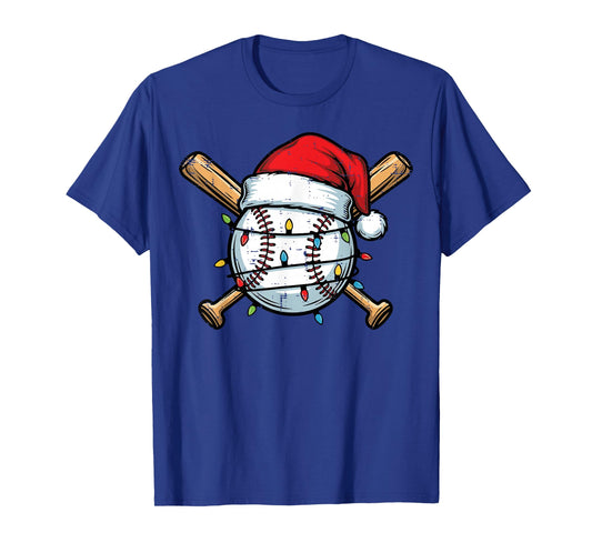 Christmas Baseball Ball Santa Hat Xmas Sports Men Boys Kids T-Shirt