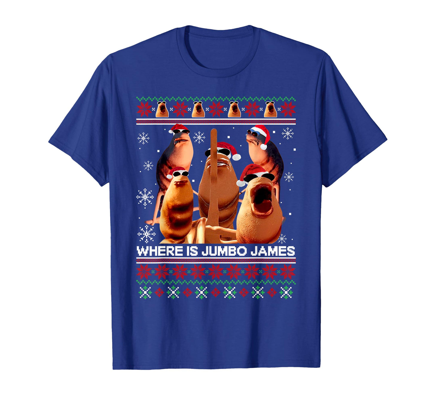 Where is Jumbo James Ugly Christmas Marcus The Worm Xmas T-Shirt