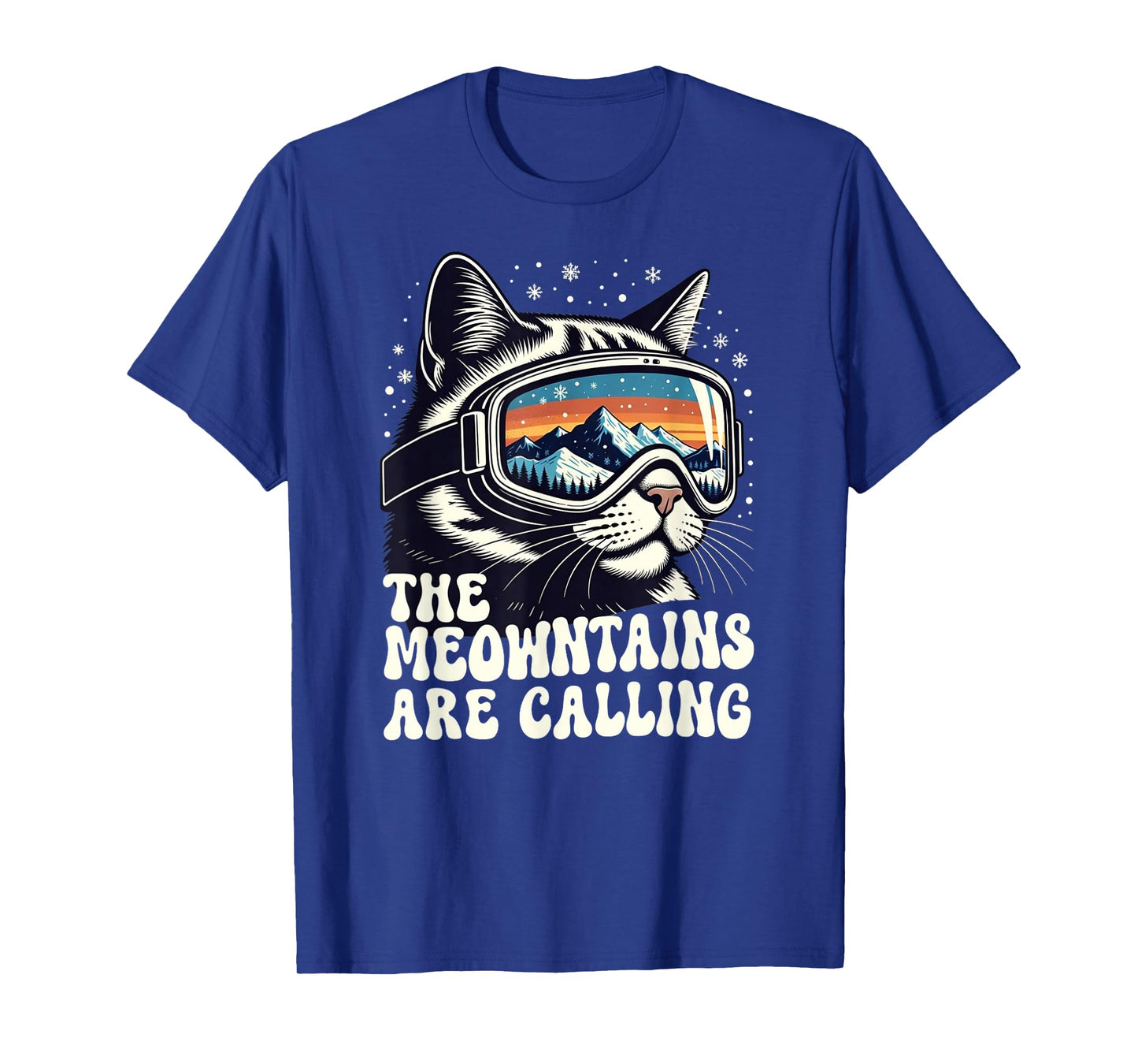 Retro Meowntains are Calling Cat Funny Snowboarding Skiing T-Shirt