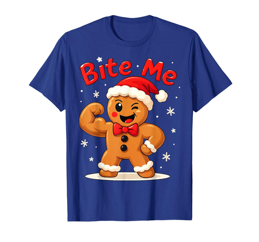 Bite Me Gingerbread Man Xmas Funny Sarcastic Christmas T-Shirt