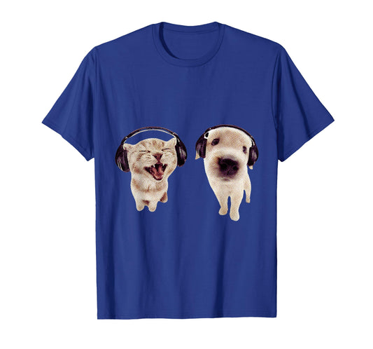 Cute Headphones Cat Dog Funny Y2K Grunge Silly Graphic Gift T-Shirt