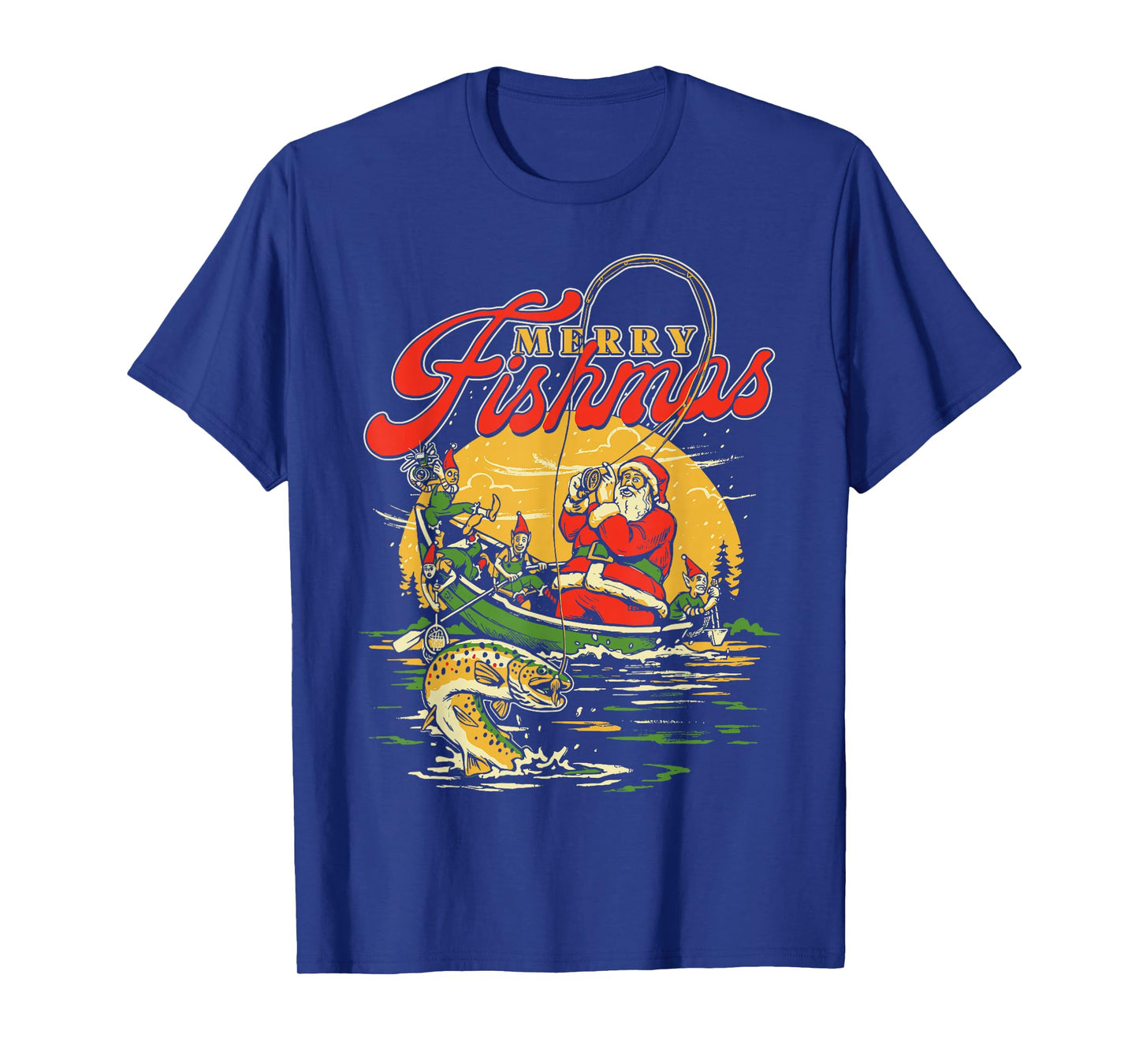 Merry Fishmas Santa Fishing Funny Christmas Holiday Tee T-Shirt
