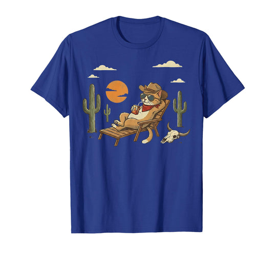 Funny Cowboy Cat Western Country Wild West Retro T-Shirt