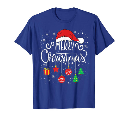 Merry Christmas Santa Hat Lights Funny Xmas Family Matching T-Shirt