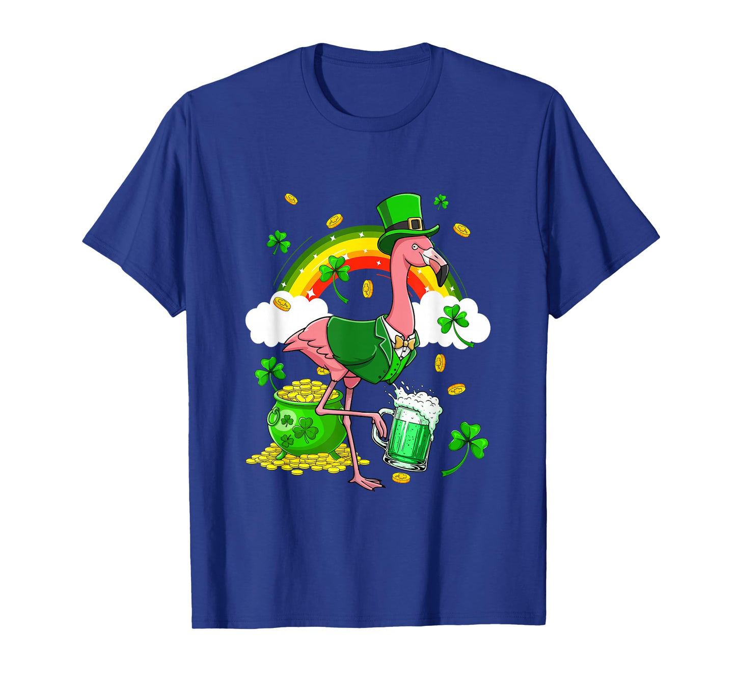 Flamingo Sunglasses Drinking Beer St. Patrick's Day Rainbow T-Shirt