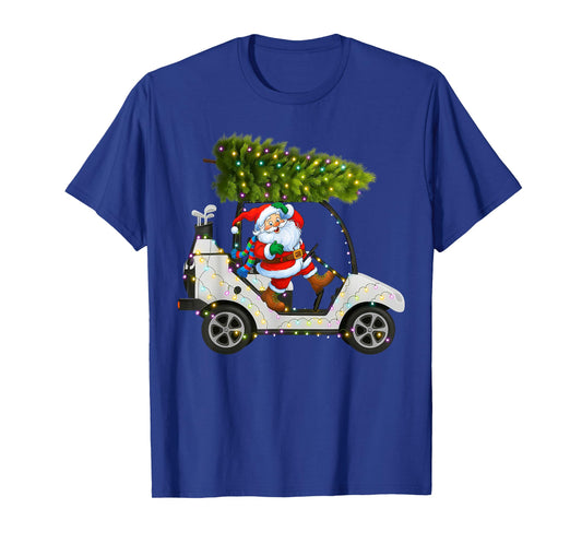 Santa Golf Cart Christmas Tree Lights Xmas Golfer Golfing T-Shirt