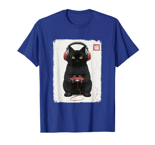 Distressed Gamer Japanese Art Funny Cat Video Games Kitty T-Shirt