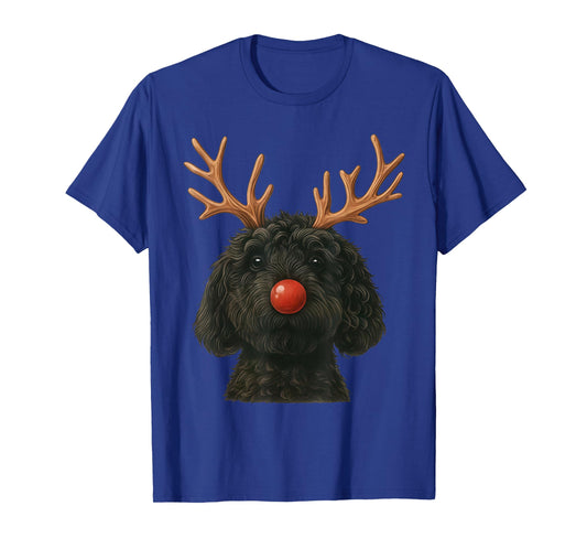 Black Goldendoodle Christmas Lights Santa Hat Black Doodle T-Shirt
