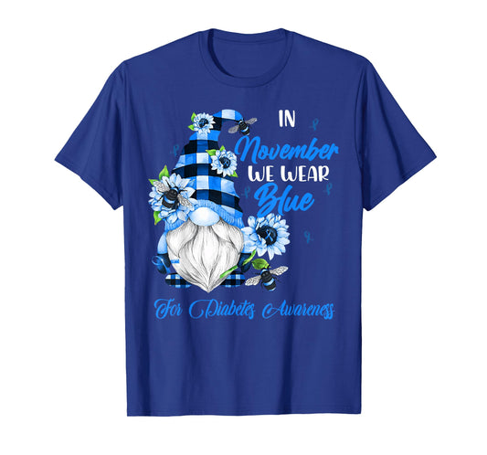 in November We Wear Blue Diabetes Awareness Gnomes Lover T-Shirt