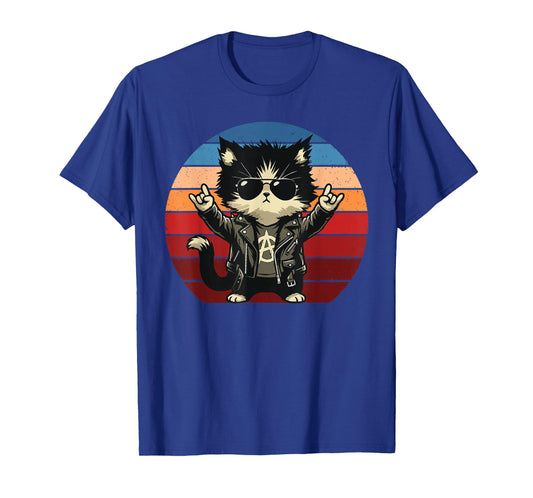 Retro Cat Rock Novelty Music Men Women Kids Funny Cat T-Shirt