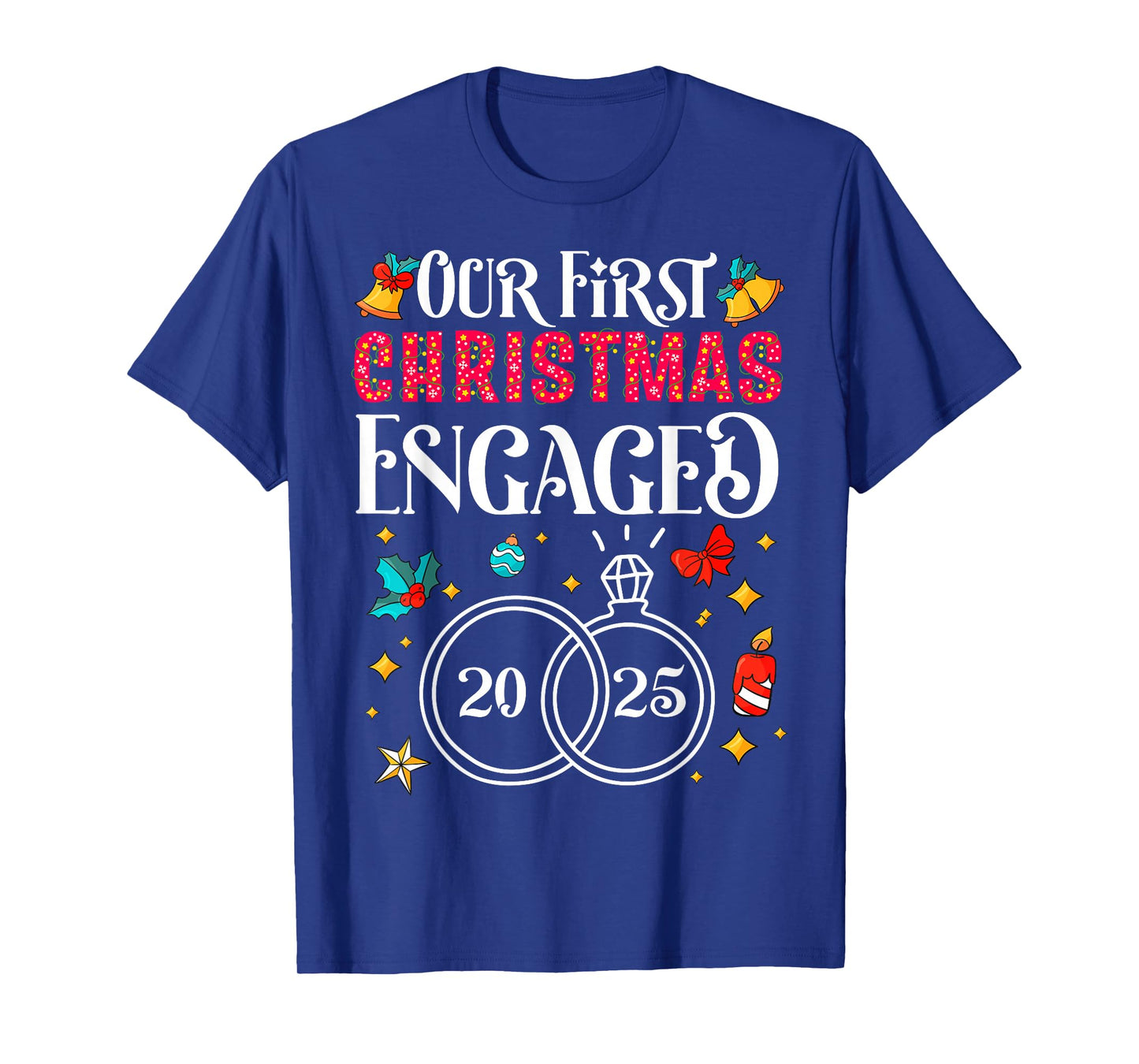 Our First Christmas Engaged 2025 Pajamas Couples Xmas Pajama T-Shirt