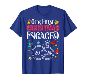 Our First Christmas Engaged 2025 Pajamas Couples Xmas Pajama T-Shirt