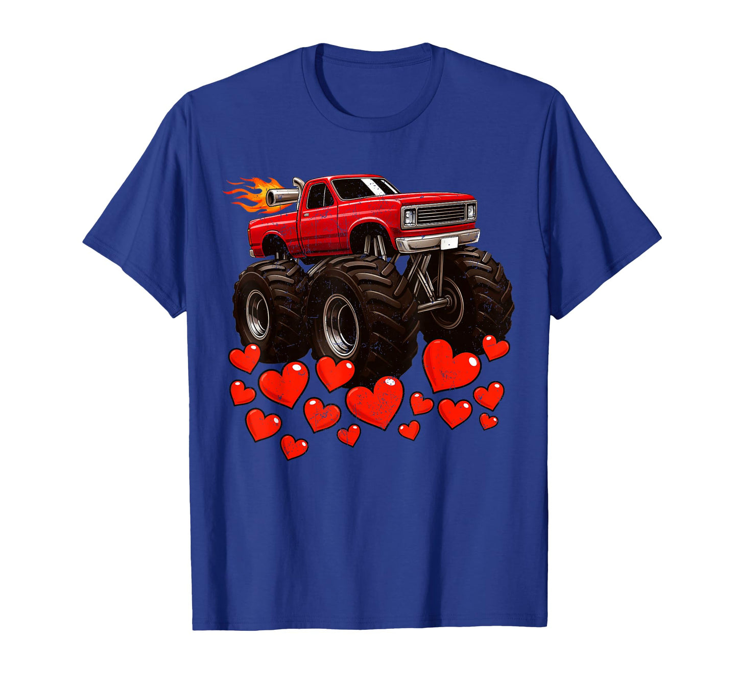 Retro Heart Monster Truck Valentine Outfit Men Boy Kid T-Shirt