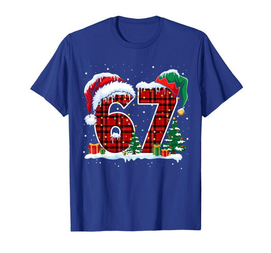 Funny Six Seven 6 7 Meme 67 Christmas Red Plaid Xmas Pajamas T-Shirt