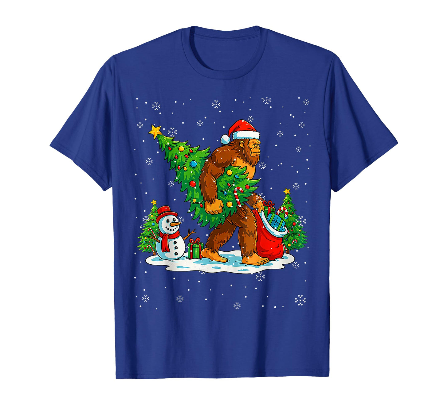 Santa Bigfoot Christmas Tree Xmas Lights Funny Sasquatch Men T-Shirt