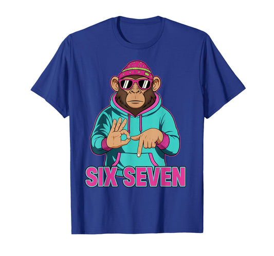 Six Seven Meme Cute Monkey 67 Funny Gen Z Apha Slang T-Shirt