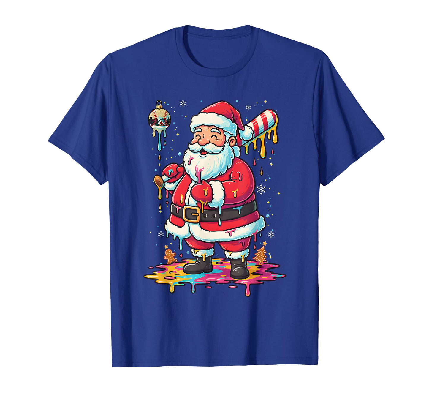 Christmas Baseball Santa Claus Drip for Boys Men Girls Women T-Shirt