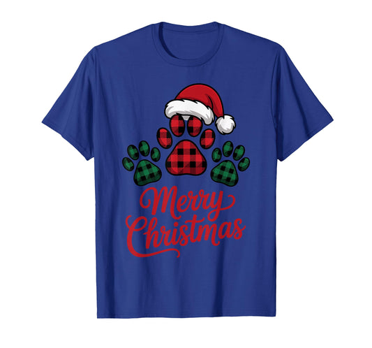Merry Christmas Plaid Paw Pet Owners Holiday Dog Lovers Fun T-Shirt