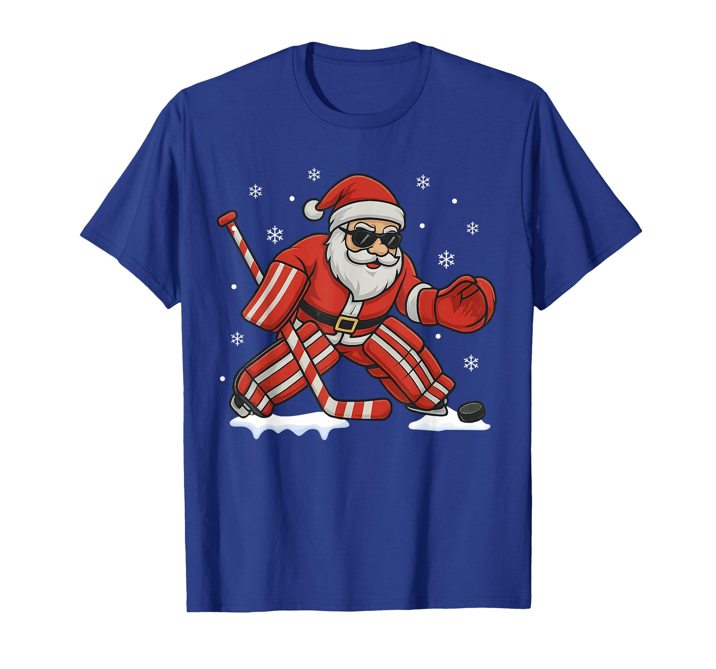 Santa Playing Ice Hockey Goalie Christmas T-Shirt