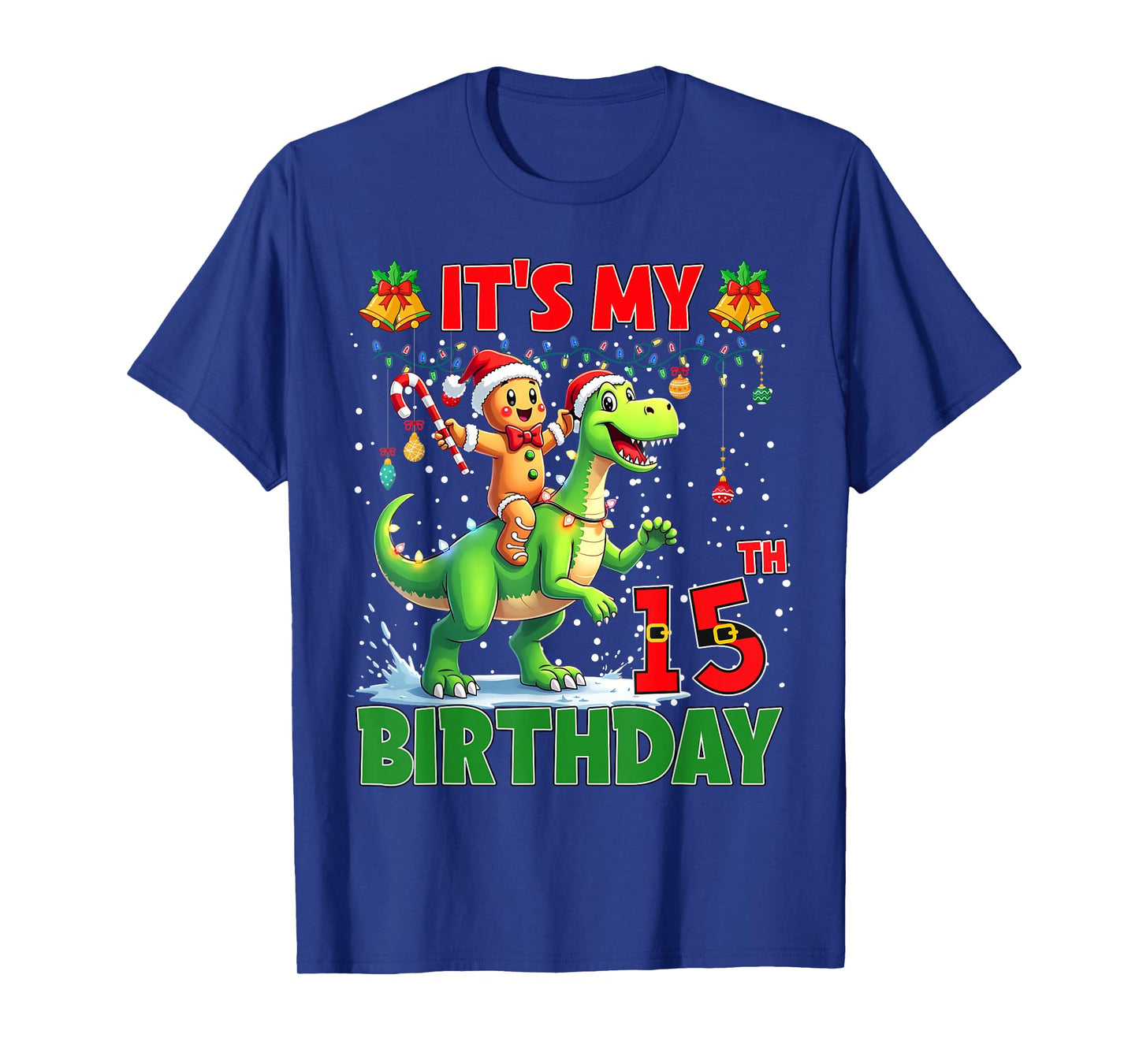 It’s My 15th Birthday Gingerbread Riding Dinosaur Christmas T-Shirt