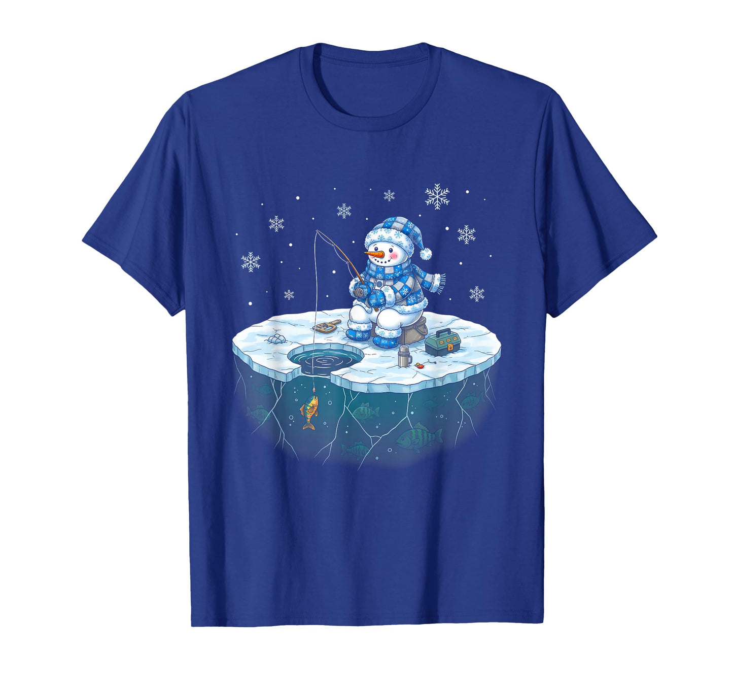Funny Ice Fishing Snowman Fisherman Winter Men Women T-Shirt