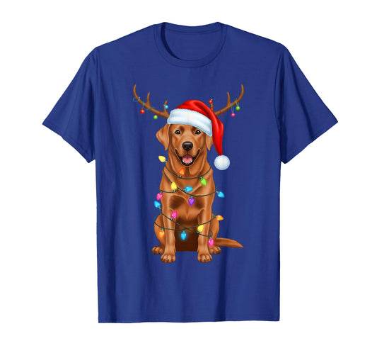 Fox Red Lab Christmas Tree Lights Xmas Pajamas Labrador Dog T-Shirt