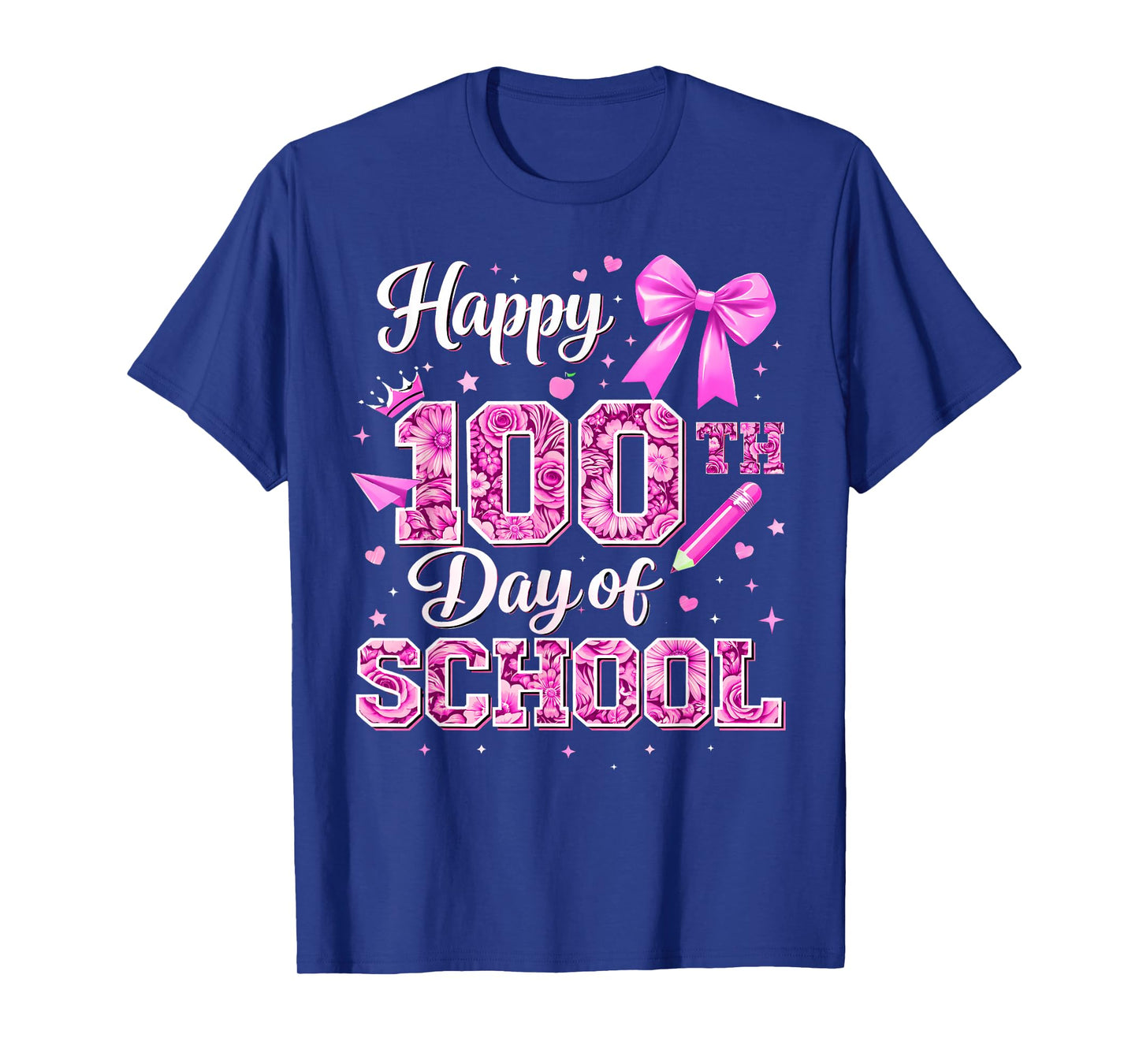 100 Days of School Happy 100th Day Coquette Bow Flower T-Shirt