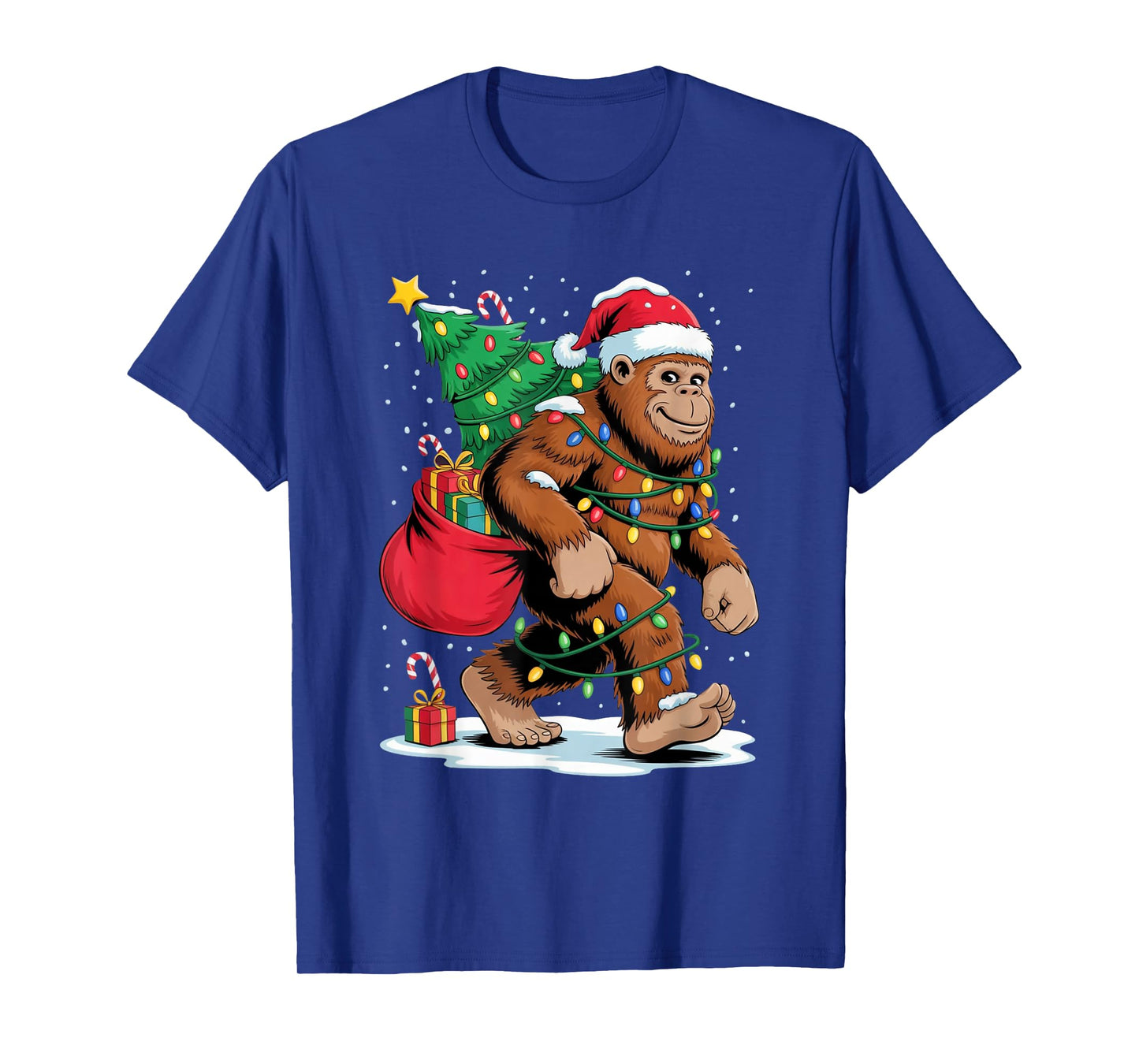 Funny Bigfoot Christmas Tree Lights Santa Sasquatch Shirt T-Shirt