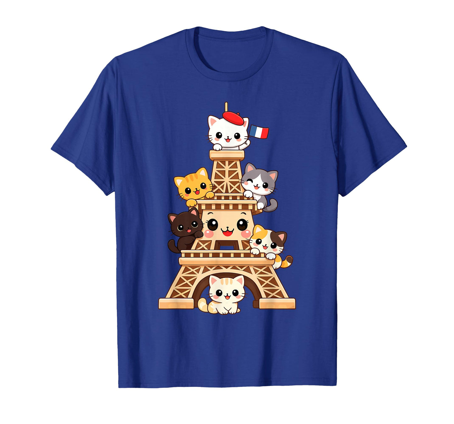 Meowffel Tower Cute Kawaii Paris Cat Cartoon Funny Cat Art T-Shirt