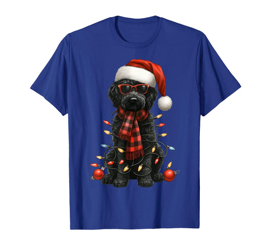 Goldendoodle Puppy Christmas Lights Santa Black Doodle Dog T-Shirt
