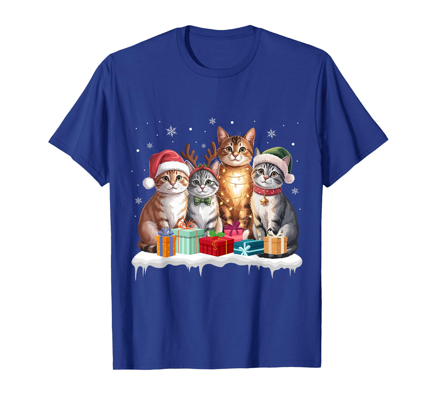 Cute Cat Christmas Tree Santa Xmas Lights Cats Kitten Lover T-Shirt