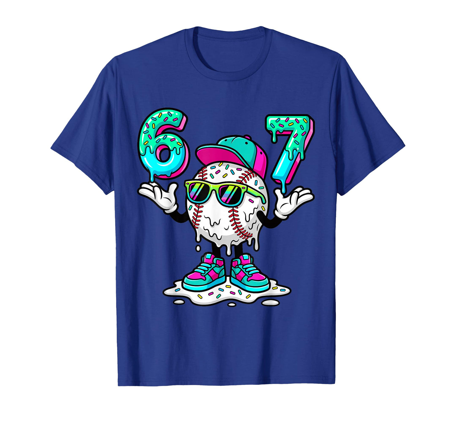 67 Meme Six Seven 6 7 Meme Funny Baseball Ice Cream Drip T-Shirt