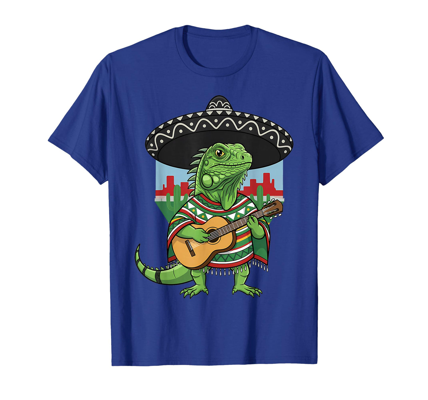 Mexican Iguana Sombrero Mariachi Guitar T-Shirt