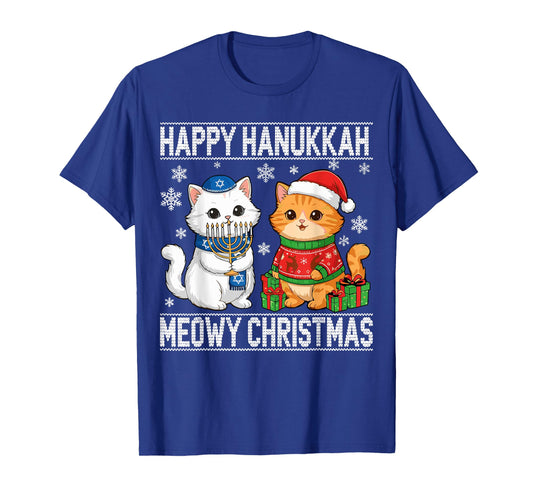 Cats Lover Meowy Christmas Happy Hanukkah T-Shirt
