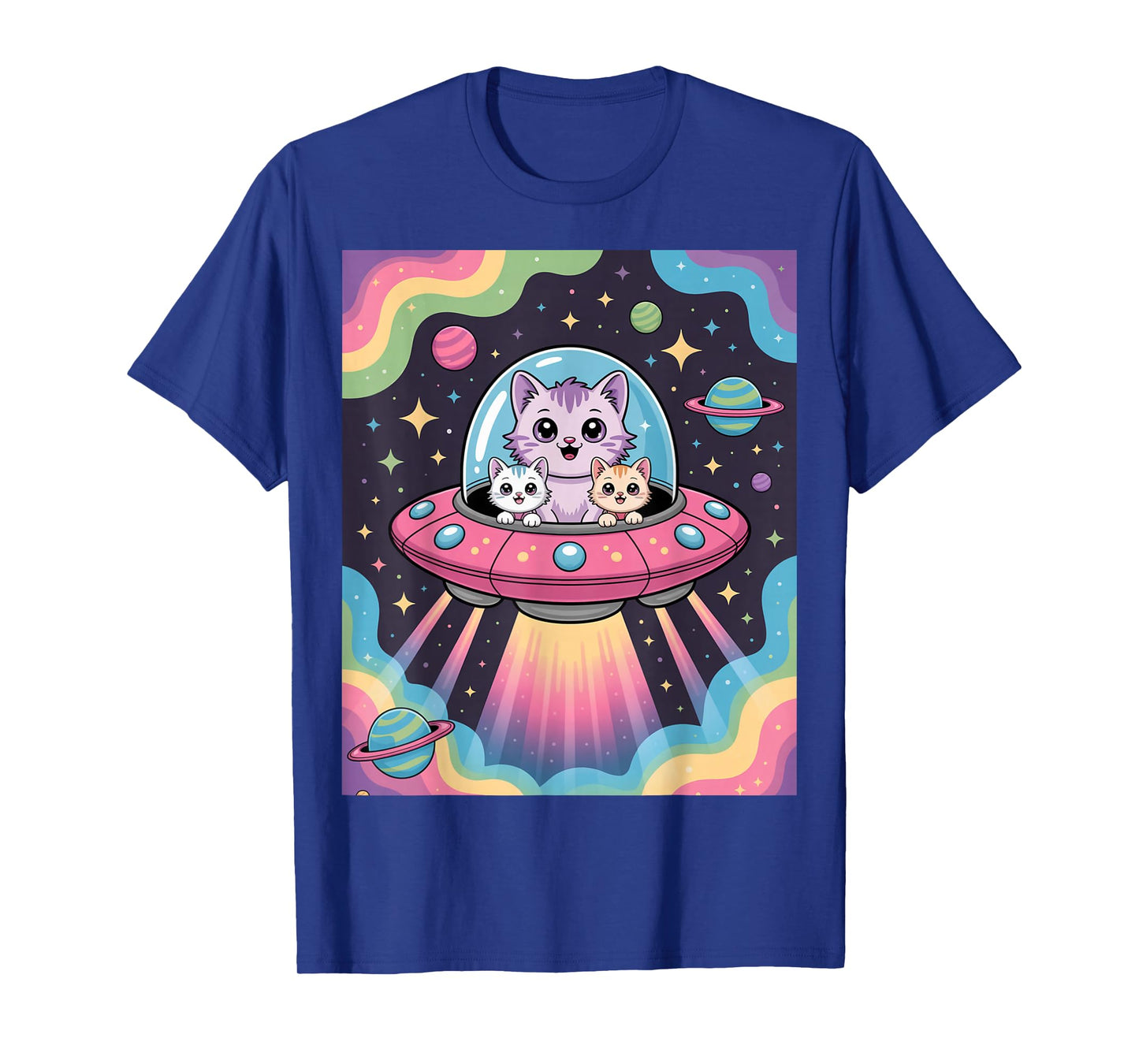 Pastel Alien Cats in Spaceship Floating Among Stars T-Shirt